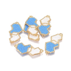 MIYUKI & TOHO Handmade Japanese Seed Beads Links, Loom Pattern, Heart, Light Sky Blue, 17.5~18x37~39x1.7mm, Hole: 1.8mm(SEED-A029-EF03)