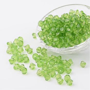 Faceted Bicone Transparent Acrylic Beads, Dyed, Lime, 4mm, Hole: 1mm, about 13000pcs/500g