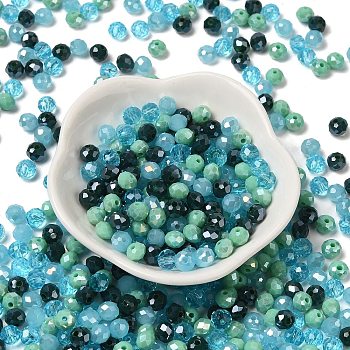 Glass Beads, Faceted, Rondelle, Steel Blue, 6x5mm, Hole: 1mm, about 2360pcs/500g