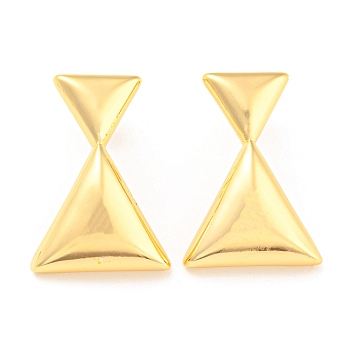 Rack Plating Brass Triangle Stud Earrings, Long-Lasting Plated, Lead Free & Cadmium Free, Real 18K Gold Plated, 27x19mm