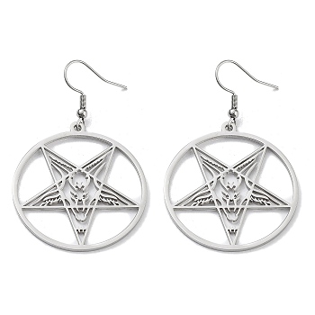 304 Stainless Steel Ring with Star Dangle Earrings for Women, Stainless Steel Color, 55x35mm