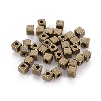 Tibetan Style Spacer Beads, Lead Free & Cadmium Free & Nickel Free, Antique Bronze Color, Cube, 4x4x4mm, Hole: 2mm