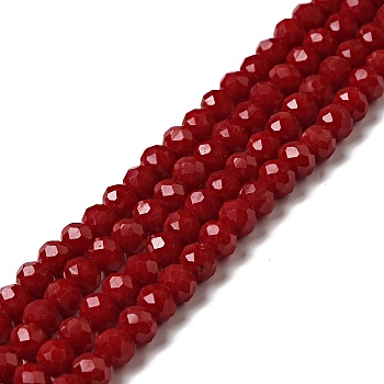 Imitation Jade Glass Bead Strands, Faceted, Rondelle, FireBrick, 6x4mm, Hole: 1mm, about 89pcs/strand, 15.6 inch