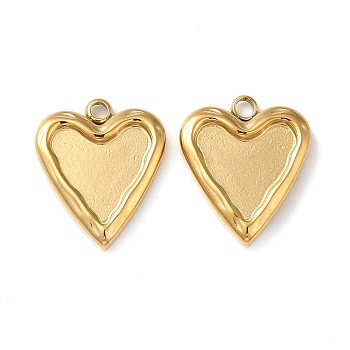 304 Stainless Steel Pendant Cabochon Settings For Enamel, Heart Charm, Real 18K Gold Plated, Tray: 9.5x8.5mm, 16x13.5x3mm, Hole: 1.8mm
