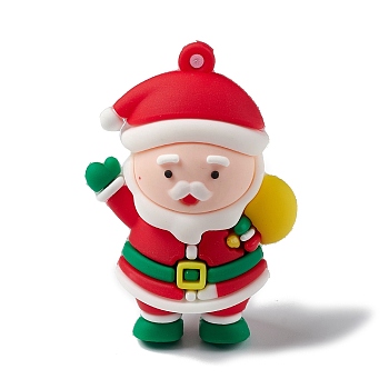 Christmas PVC Big Pendants, Santa Claus Charm, Red, 57.5x40.5x25mm, Hole: 2.5mm