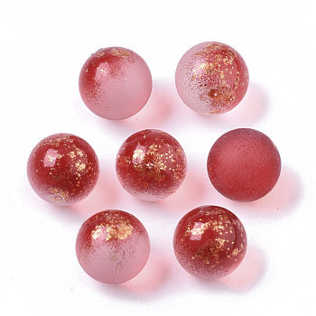Transparent Spray Painted Frosted Glass Beads, with Golden Foil, No Hole/Undrilled, Round, FireBrick, 8mm
