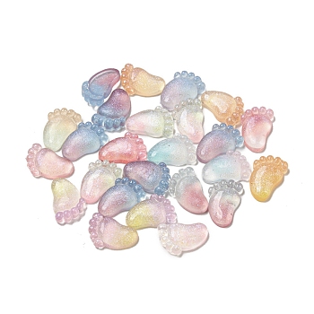Luminous Transparent Resin Decoden Cabochons, Glow in the Dark Footprint with Glitter Powder, Mixed Color, 8x12x3mm