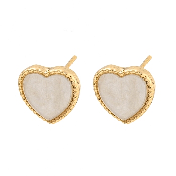 Alloy Stud Earring, with Acrylic Finding, Heart, Light Gold, 10x10mm