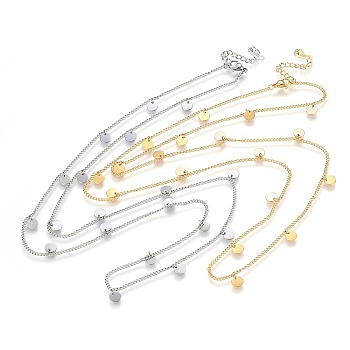 304 Stainless Steel Charms Necklaces, with Lobster Clasp, Flat Round, Golden & Stainless Steel Color, 28.35 inch(72cm), 2mm
