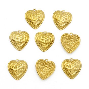 201 Stainless Steel Hammered Pendants, Heart, Golden, 18x17.5x3mm, Hole: 1.4mm