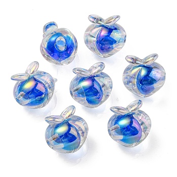UV Plating Rainbow Iridescent Acrylic Beads, Two Tone Bead in Bead, Peach, Royal Blue, 18x17.5x16mm, Hole: 3.5mm