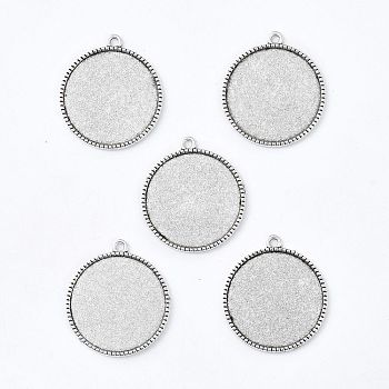 Tibetan Style Alloy Flat Round Pendant Cabochon Settings, Cadmium Free & Lead Free, Antique Silver, Tray: 25mm, 31x27.5x2mm, Hole: 2mm, about 322pcs/1000g
