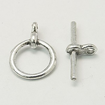 Tibetan Style Toggle Clasps, Lead Free & Cadmium Free & Nickel Free, Ring, Antique Silver, Ring: 12mm, Bar: 19x3mm, Hole; 2mm