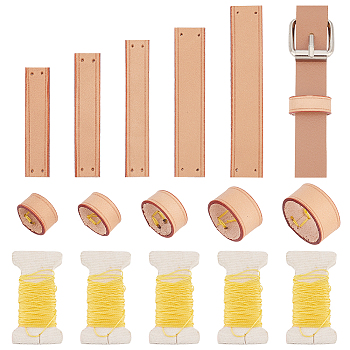 WADORN 5 Sets 5 Style Sew on Leather Belt Loop for Bag Strap, Bisque, 4.6~7.2x0.95~1.2x0.16cm, 1 set/style