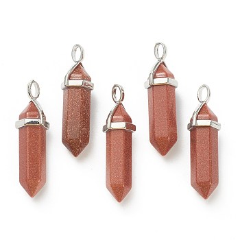 Synthetic Goldstone Pendants, with Platinum Tone Brass Findings, Bullet, 39.5x12x11.5mm, Hole: 4.5x2.8mm