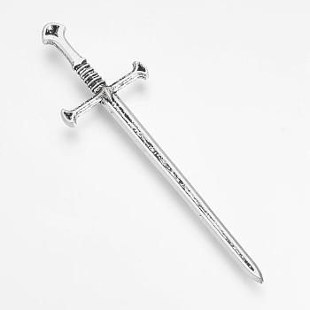 Tibetan Style Alloy Cabochons, Sword, Cadmium Free & Lead Free, Antique Silver, 88x25x6mm, about 225pcs/1000g