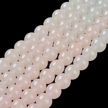 (Defective Closeout Sale: Fading) Imitation Jade Glass Beads Strands, Spray Painted, Round, Misty Rose, 12mm, Hole: 1.2mm, about 68pcs/strand, 31.10''(79cm)