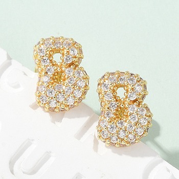 Brass Micro Pave Cubic Zirconia Stud Earrings, Rack Plating, Long-Lasting Plated, Real 18K Gold Plated, Letter B, 13.5x9.5mm