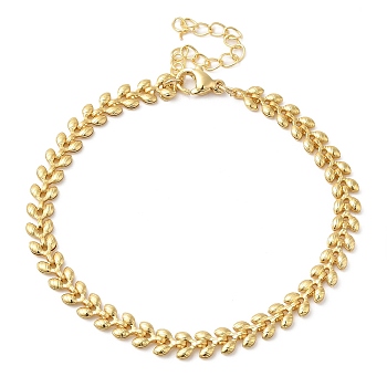 Brass Cob Chain Bracelets for Women, Real 24K Gold Plated, 7-1/8 inch(18.1cm)