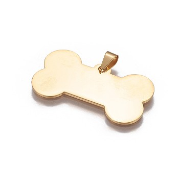 Ion Plating(IP) 304 Stainless Steel Pendants, Bone, Golden, 22x40x1mm, Hole: 3x6mm