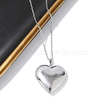 201 Stainless Steel Cable Chain Necklaces, with 304 Stainless Steel Heart Locket Pendant for Women, Stainless Steel Color, 18.11 inch(46cm), pendants: 29x29x7.5mm, inner diameter: 20x21mm(NJEW-M050-04E-P-1)