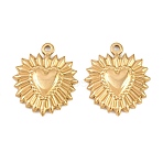 304 Stainless Steel Pendants, Heart with Sunburst Pattern Charms, Golden, 23x20x3mm, Hole: 1.5mm(STAS-E524-02G)