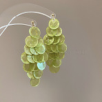 Shell Dangle Stud Earrings, Flat Round, with Sterling Silver Pins, Yellow Green, 86x40mm(FS-WGED06D-16)
