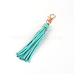 PU Leather Tassel Pendants, with Alloy Findings, Turquoise, 152x15mm(FIND-WH0075-19B)