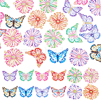 32Pcs 12 Styles Spray Painted 430 Stainless Steel Pendants, Butterfly & Flower, Mixed Color, 19~27x18~26x0.4~0.6mm, Hole: 1.2~1.5mm(STAS-HS0001-53)