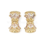 Brass Micro Pave Clear Cubic Zirconia Screw Clasps, Long-Lasting Plated, Rack Plating, Golden, 14mm, Hole: 3.5mm(KK-H202-02A-G)