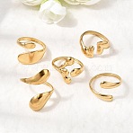 5Pcs 304 Stainless Steel Open Cuff Rings for Women, Teadrop, Ion Plating(IP), Real 18K Gold Plated, 17~19.7mm(RJEW-K313-03G)