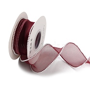 5 Yards ABS Pearl Edged Mesh Ribbon for Bowknot Making, Gift Wrapping, Dark Red, 1-5/8 inch(40mm)(OCOR-B004-01A-03)