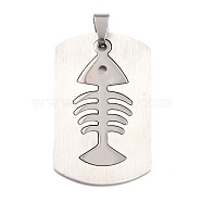 Titanium Steel Pendants, Split Dog Tag Pendant, Rectangle with Fish Bone, Stainless Steel Color & Silver Color Plated, 51x27x1.5mm, Hole: 6x4mm(STAS-P298-01P)