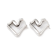 Heart Rack Plating Brass Hoop Earrings for Women, Long-Lasting Plated, Lead Free & Cadmium Free, Platinum, 23x20.5x5mm(KK-Z038-21P)