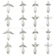 40Pcs 8 Styles Acrylic Imitation Pearl & Alloy Charms, with Antique Silver Loops, Angel Charms, White, 33~35x9~32x8mm, Hole: 1.5~2.5mm, 5pcs/style(PALLOY-CJ0002-67)