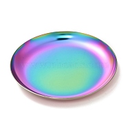 Flat Round 430 Stainless Steel Jewelry Display Plate, Cosmetics Organizer Storage Tray, Rainbow Color, 101x10mm(STAS-P289-01MC)