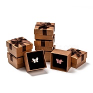 Cardboard Ring Boxes, with Bowknot, Square, Saddle Brown, 50x50x30mm(CBOX-C011-6)