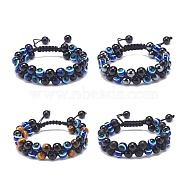 4Pcs 4 Style Natural Eyeless Obsidian & Mixed Gemstone & Resin Evil Eye Braided Bead Bracelets Set, Double Layer Lucky Adjustable Bracelets for Men Women, Inner Diameter: 2-1/4~3 inch(5.6~7.5cm), 1Pc/style(BJEW-JB08840)