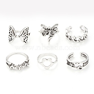 Tibetan Style Alloy Stackable Rings Set, Gothic Jewelry for Women, Antique Silver, Inner Diameter: 16~17.3mm, 6Pcs/set(RJEW-E071-01AS-03)