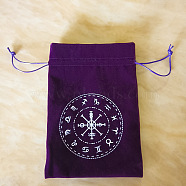 Tarot Card Storage Bag, Velvet Tarot Drawstring Bags, Rectangle with Constellation Pattern, Purple, 18x13cm(ZODI-PW0001-098B)