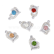 6Pcs 6 Colors Alloy Rhinestone Pendants, Silver, Heart Charms, Mixed Color, 20.5x13x5mm, Hole: 2mm, 1Pc/color(FIND-TA0003-05)
