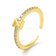 Clear Cubic Zirconia Initial Letter Open Cuff Ring, Real 18K Gold Plated Brass Jewelry for Women, Cadmium Free & Nickel Free & Lead Free, Letter.Z, US Size 7 3/4(17.9mm)(RJEW-H120-09G-Z)