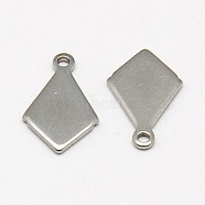 304 Stainless Steel Stamping Blank Tag Pendants, Diamond, Stainless Steel Color, 13x9x1mm, Hole: 1mm(STAS-K002-03A)
