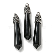 Natural Obsidian Pointed Big Pendants, Faceted Bullet Charms with Rack Plating Antique Silver Tone Alloy Findings, Cadmium Free & Lead Free, 58x11x11mm, Hole: 5x4mm(G-F766-02AS-09)