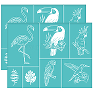 Self-Adhesive Silk Screen Printing Stencil, for Painting on Wood, DIY Decoration T-Shirt Fabric, Turquoise, Bird Pattern, 280x220mm(DIY-WH0338-081)