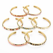 Footprint Enamel Cuff Bangle, Real 18K Gold Plated Brass Thin Open Bangle for Women, Nickel Free, Mixed Color, Inner Diameter: 1-7/8x2-1/8 inch(4.7x5.5cm)(BJEW-S141-012)