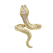 Snake Cuff Ring for Girl Women, Brass Micro Pave Clear Cubic Zirconia Open Ring, Nickel Free, Real 16K Gold Plated, US Size 6 1/2(16.9mm)(RJEW-N035-047-NF)
