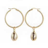 304 Stainless Steel Hoop Earrings, with Cowrie Shell Beads, Golden, 58~60mm, Pin: 1mm(X-EJEW-JE03173)
