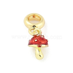 Brass Red Enamel Vegetable European Dangle Charms, Large Hole Pendants, Real 18K Gold Plated, Mushroom, 23mm, Hole: 4.5mm(KK-Z090-06G-02)