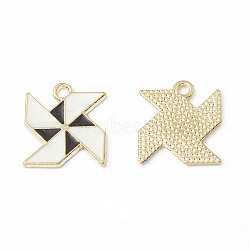 Alloy Enamel Pendants, Windmill Charm, Golden, White, 17x15x1.2mm, Hole: 2mm(ENAM-G212-02G-01)